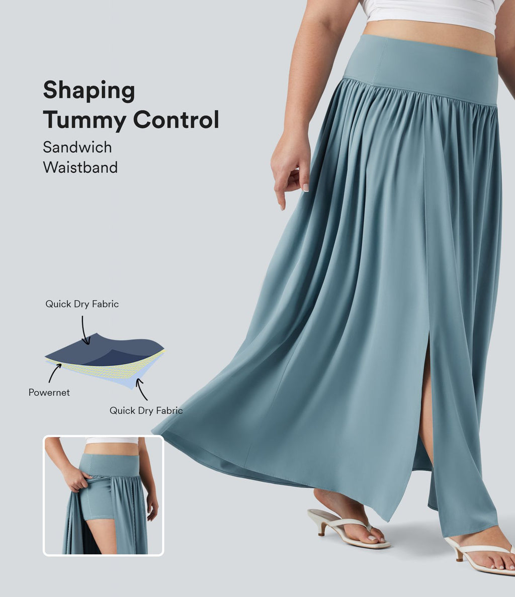 Jupe maxi fluide 2-en-1 gainante taille haute à séchage rapide grande taille Breezeful™