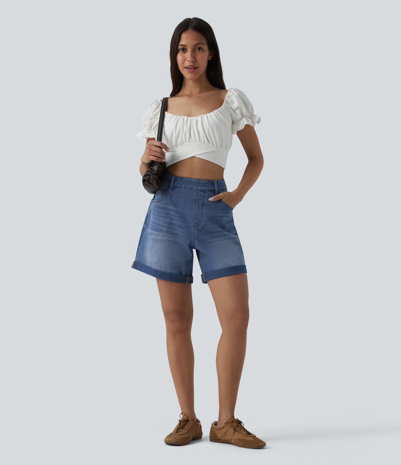 Short tailleur Halara Flex™ denim ample casual ourlet roulotté taille haute avec poches