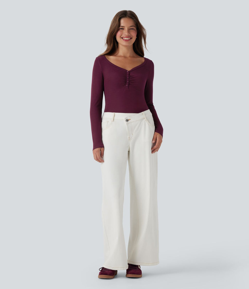 Haut casual côtelé col henley manches longues