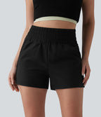 Short casual ample taille haute séchage rapide aspect froissé avec poches