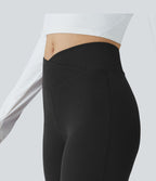 Pantalon décontracté évasé en maille gaufrée, taille haute, avec poches croisées
