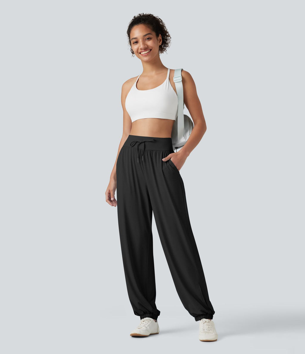 Jogging de sport taille haute effet frais InstantCool avec cordon de serrage, fentes, poches et séchage rapide, protection solaire UPF50+