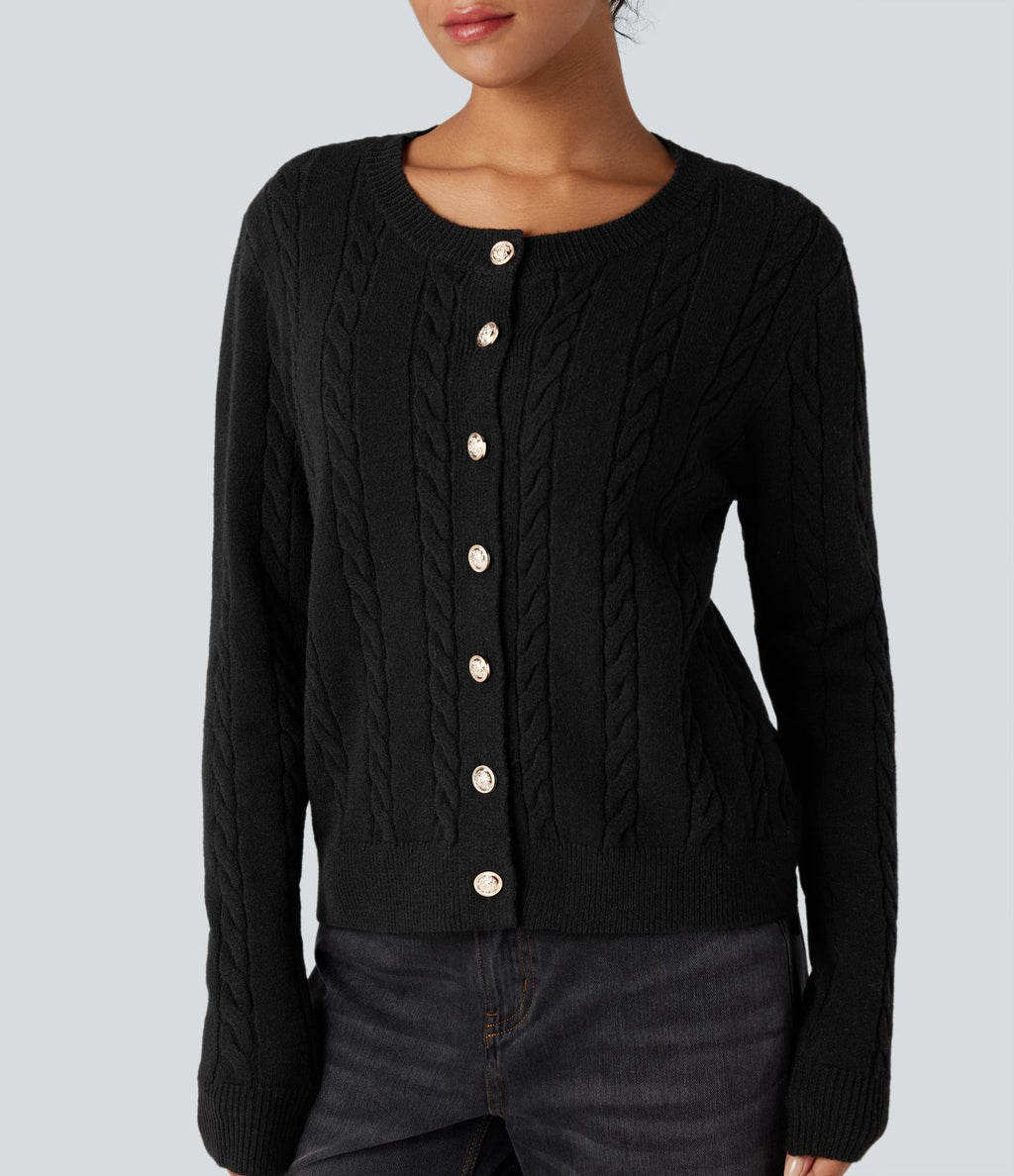 Cardigan tailleur col rond torsadé manches longues