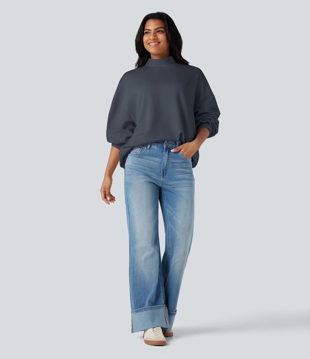 Sweatshirt casual col montant coupe décontractée avec poches