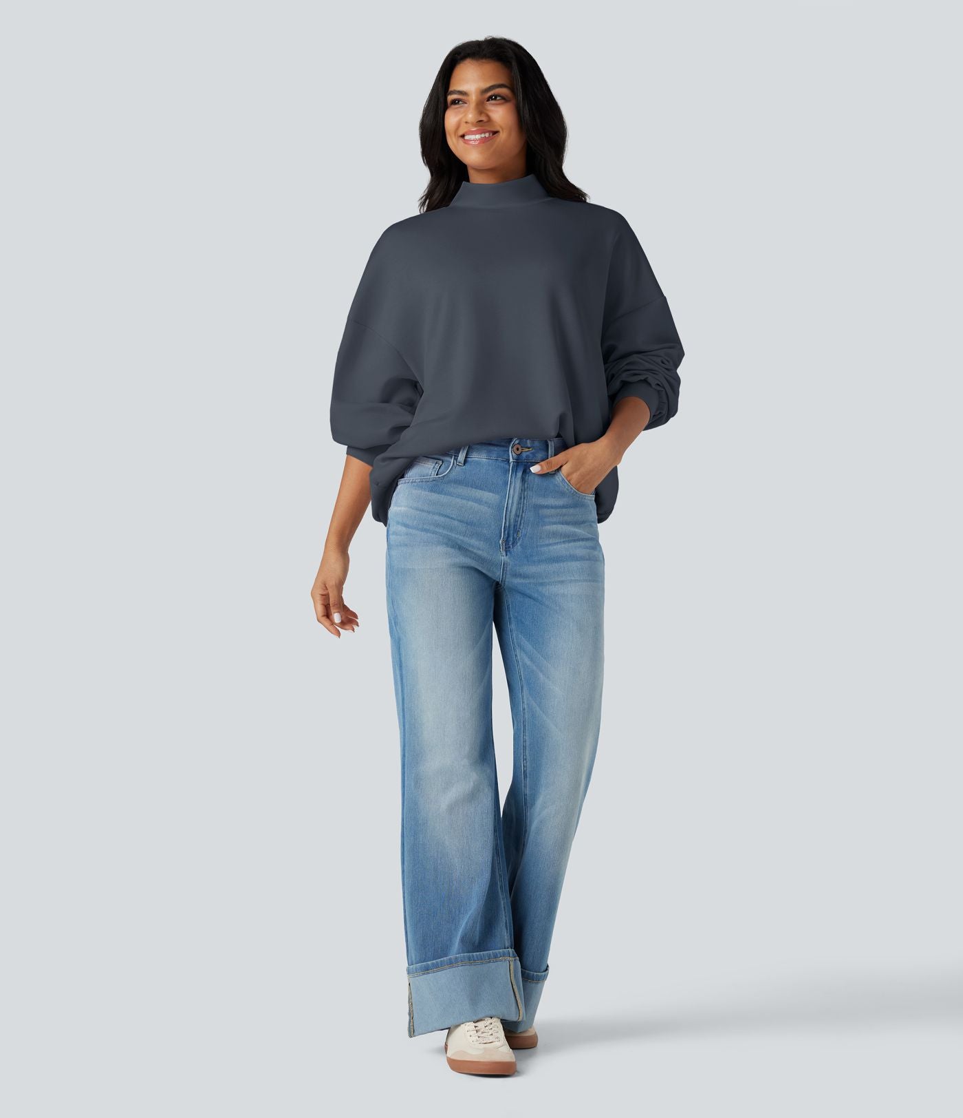 Sweatshirt casual col montant coupe décontractée avec poches