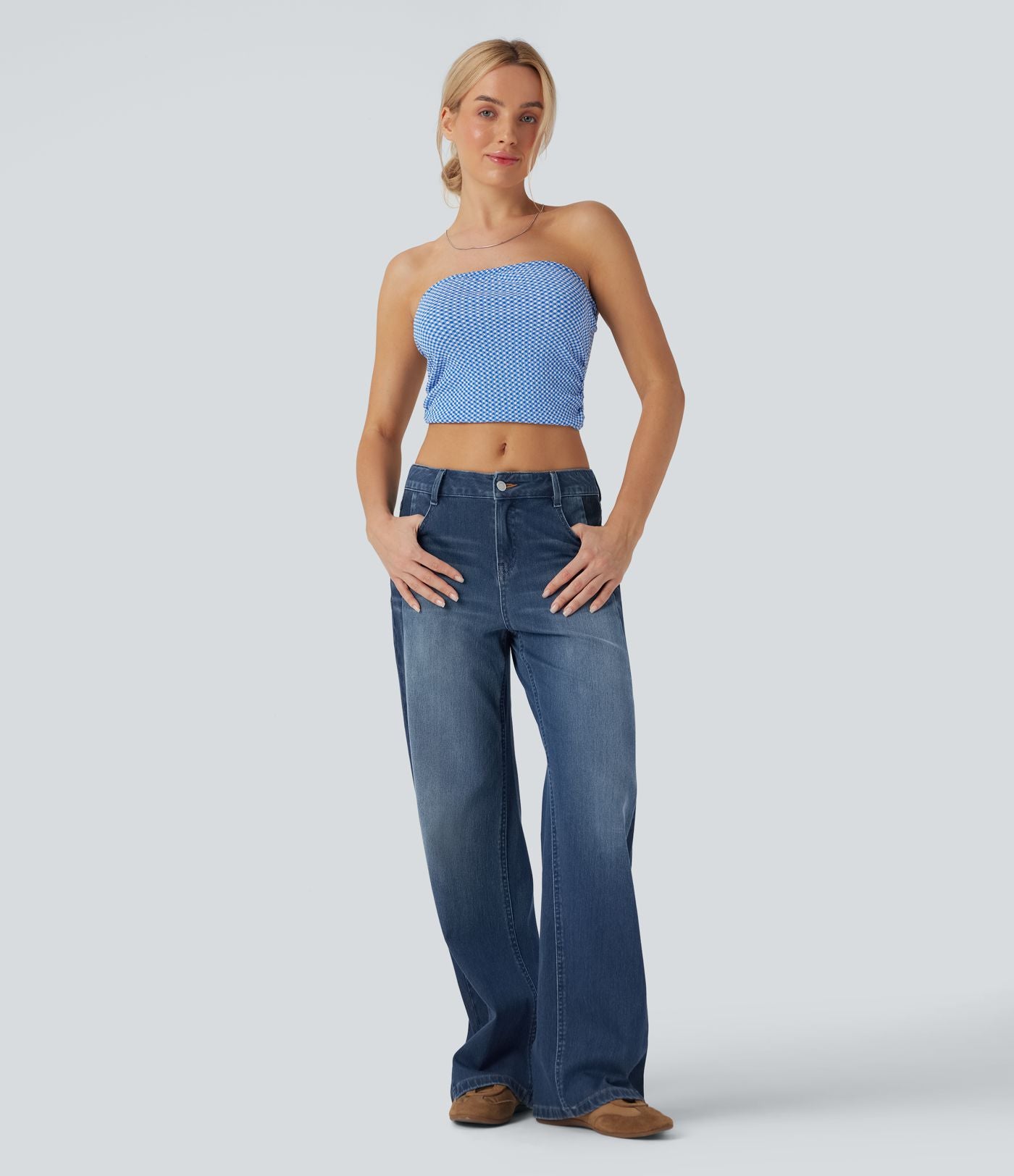 Jean large Halara Flex™ taille basse color block avec poches