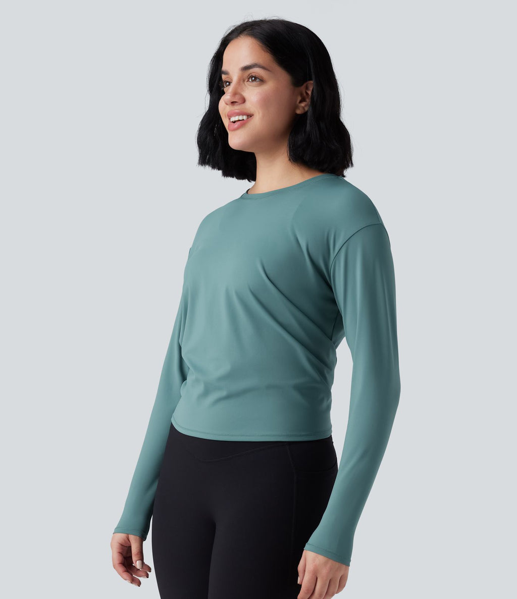 Haut de sport yoga SoftlyZero™ 2-en-1 col rond à manches longues avec nœud au dos et effet frais InstantCool, protection solaire UPF50+