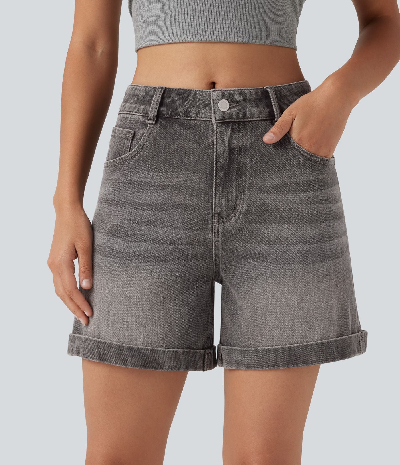 Halara Flex™ Short en denim taille mi-haute ourlet retroussé 12,5 cm avec poches