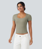 T-shirt décontracté maille côtelée manches courtes