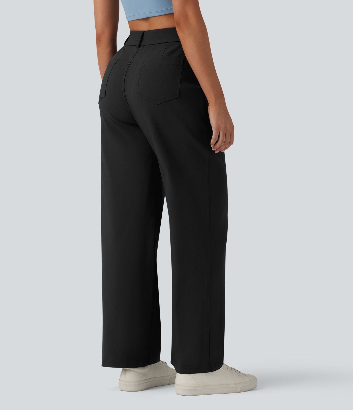 Pantalon casual droit taille haute avec poches