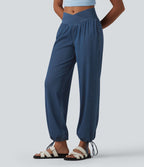 Halara Flex™ Jogging décontracté en denim taille mi-haute croisé avec cordon de serrage et poches