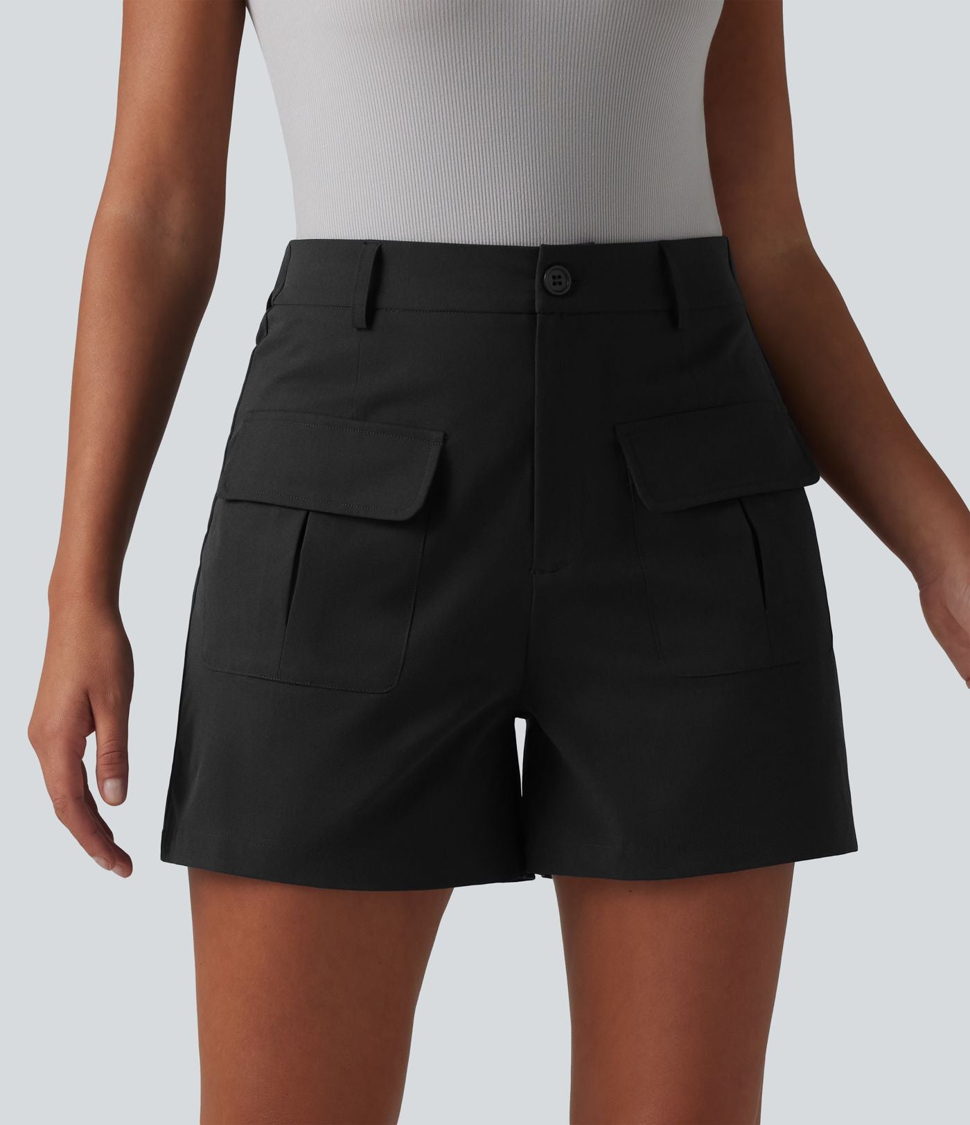 Short tailleur en popeline stretch taille mi-haute 10 cm avec poches