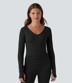 Top de sport yoga court OneForm Seamless Flow col V à manches longues avec passage de pouce