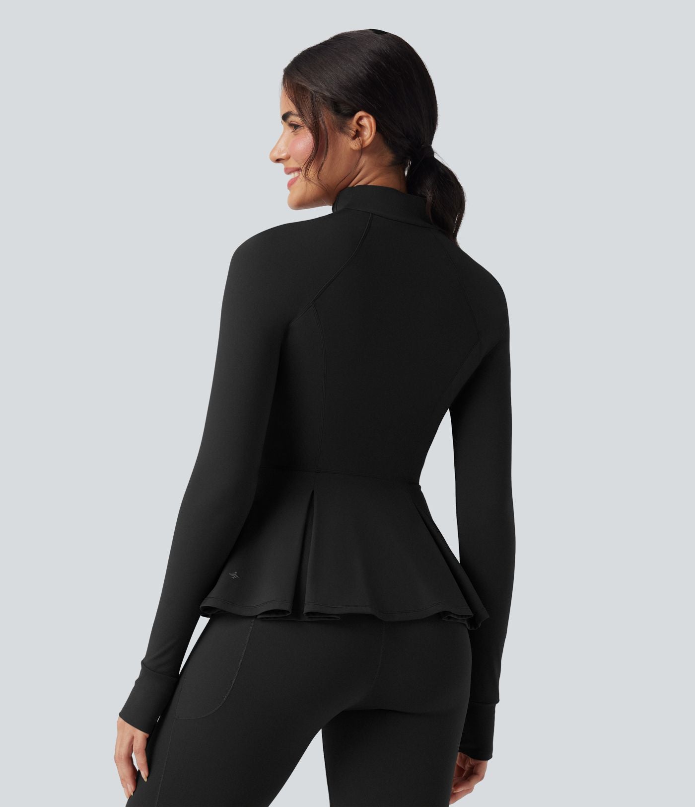 Veste de yoga ajustée SoftlyZero™ Plush col montant à trous pouces froncée ourlet plissé