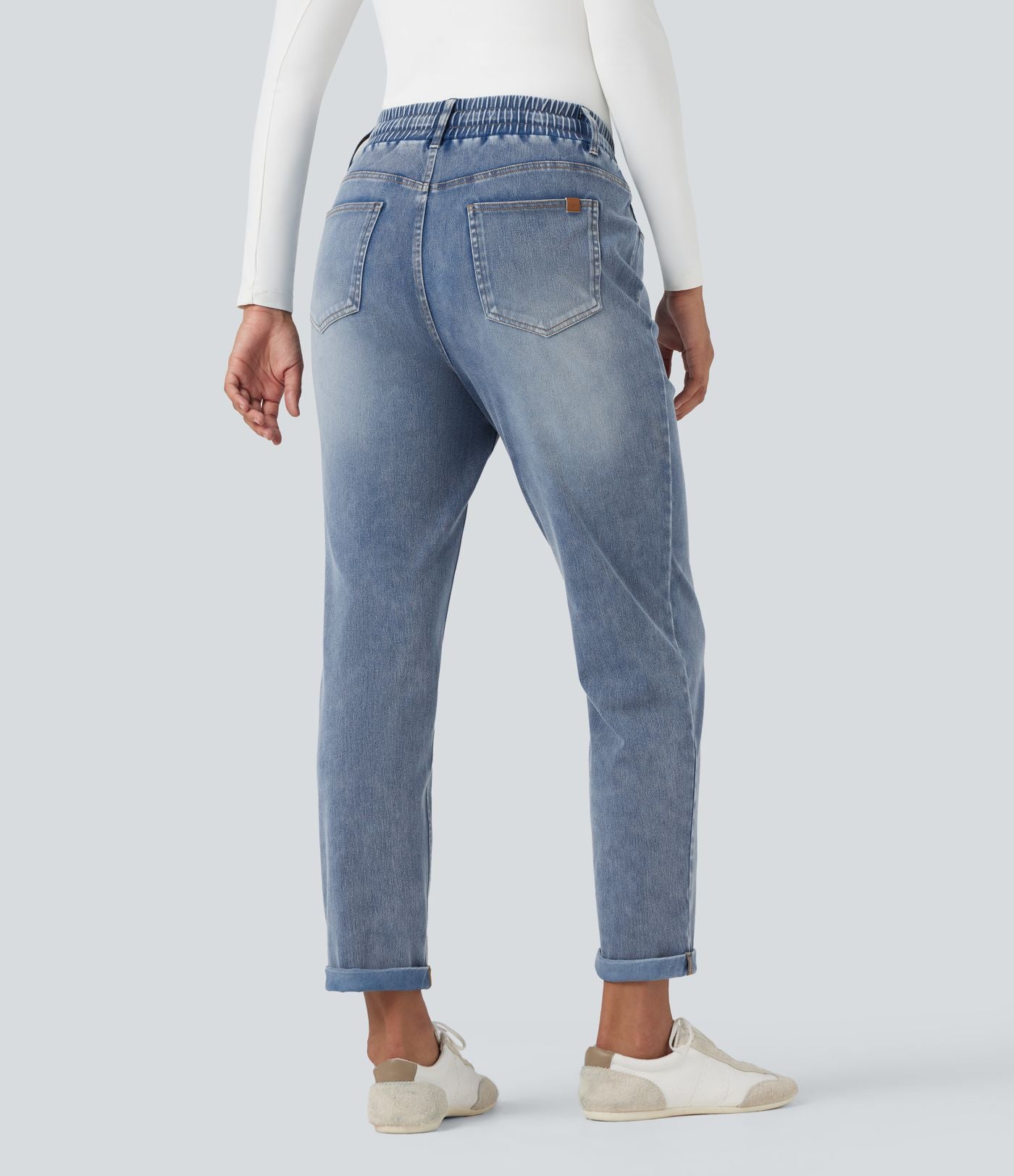 Jean décontracté slim Halara Flex™ taille haute avec cordon de serrage, ourlet retroussé et poches