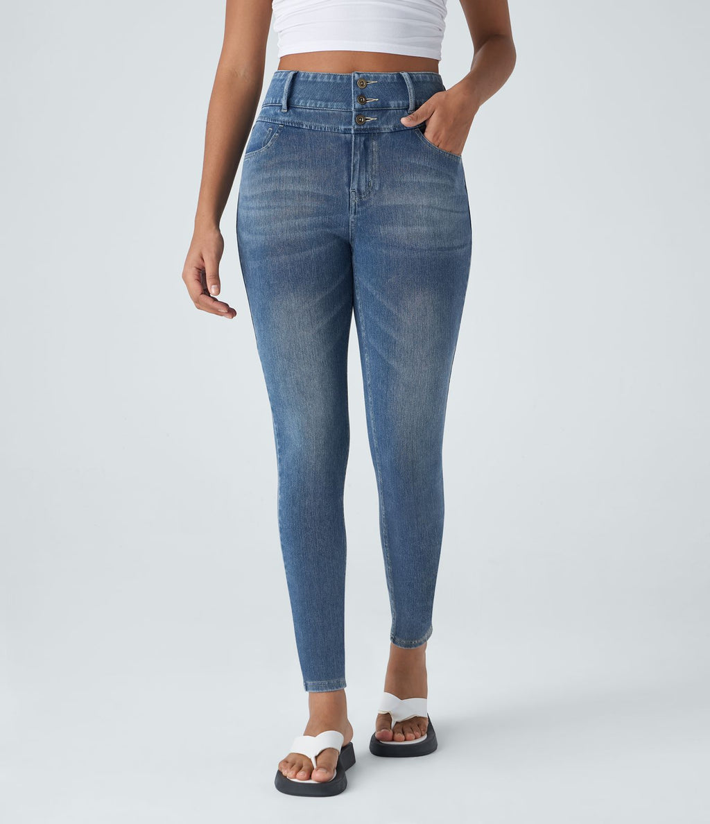Halara Flex™ Jean skinny Casual Taille Haute Fermeture Éclair Boutonnés Plusieurs Poches Tricot Extensible