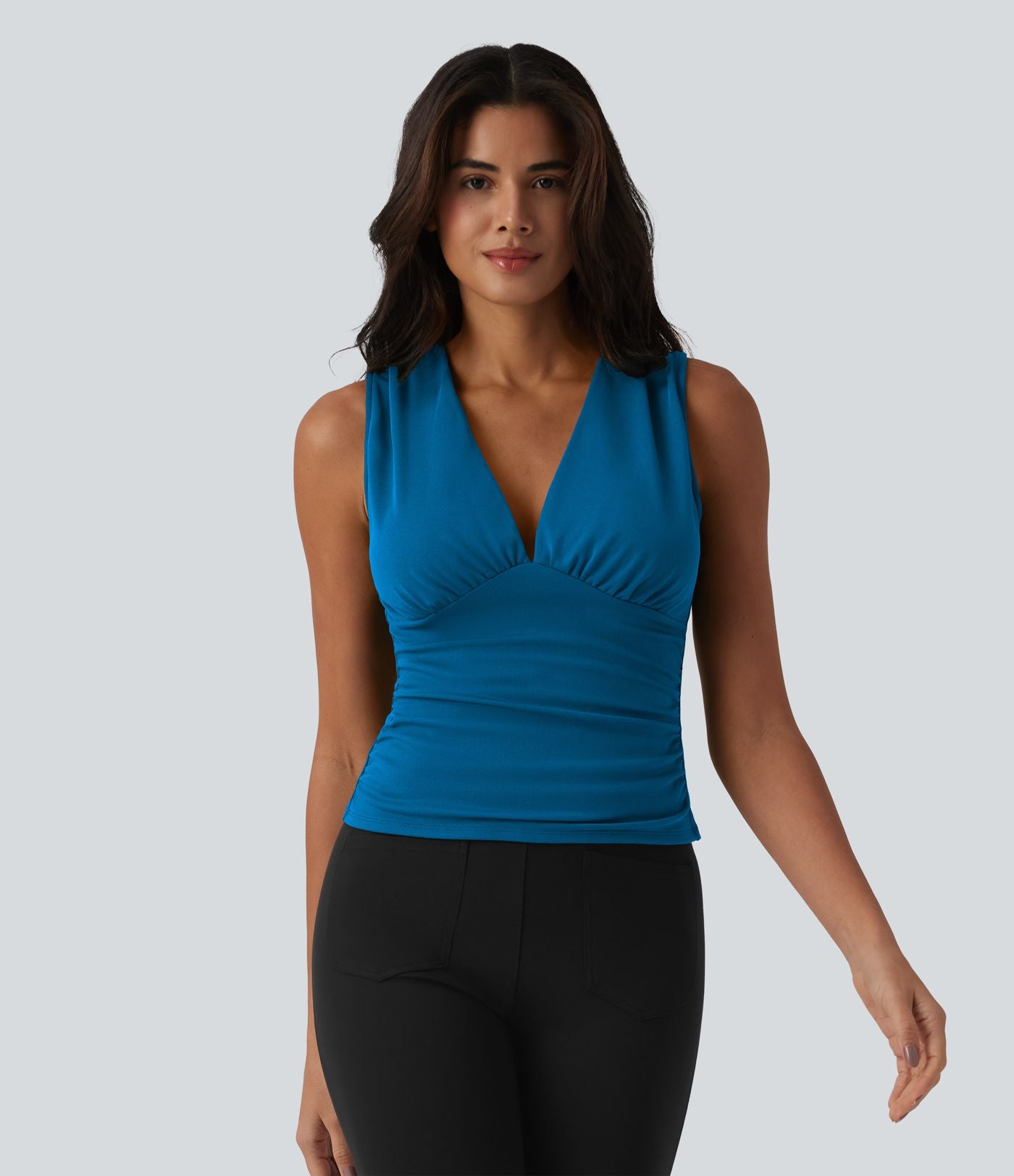 Débardeur tailleur col V avec fronces et brassière intégrée