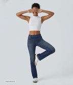Halara Flex™ Jeans bootcut Casual Taille Haute Multiples Poches Lavés Élastiques et Tricotés Coupe
