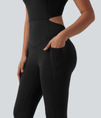Combinaison sport gainante push-up col V longueur genoux Halara UltraSculpt™ avec poches - Édition Easy Peasy