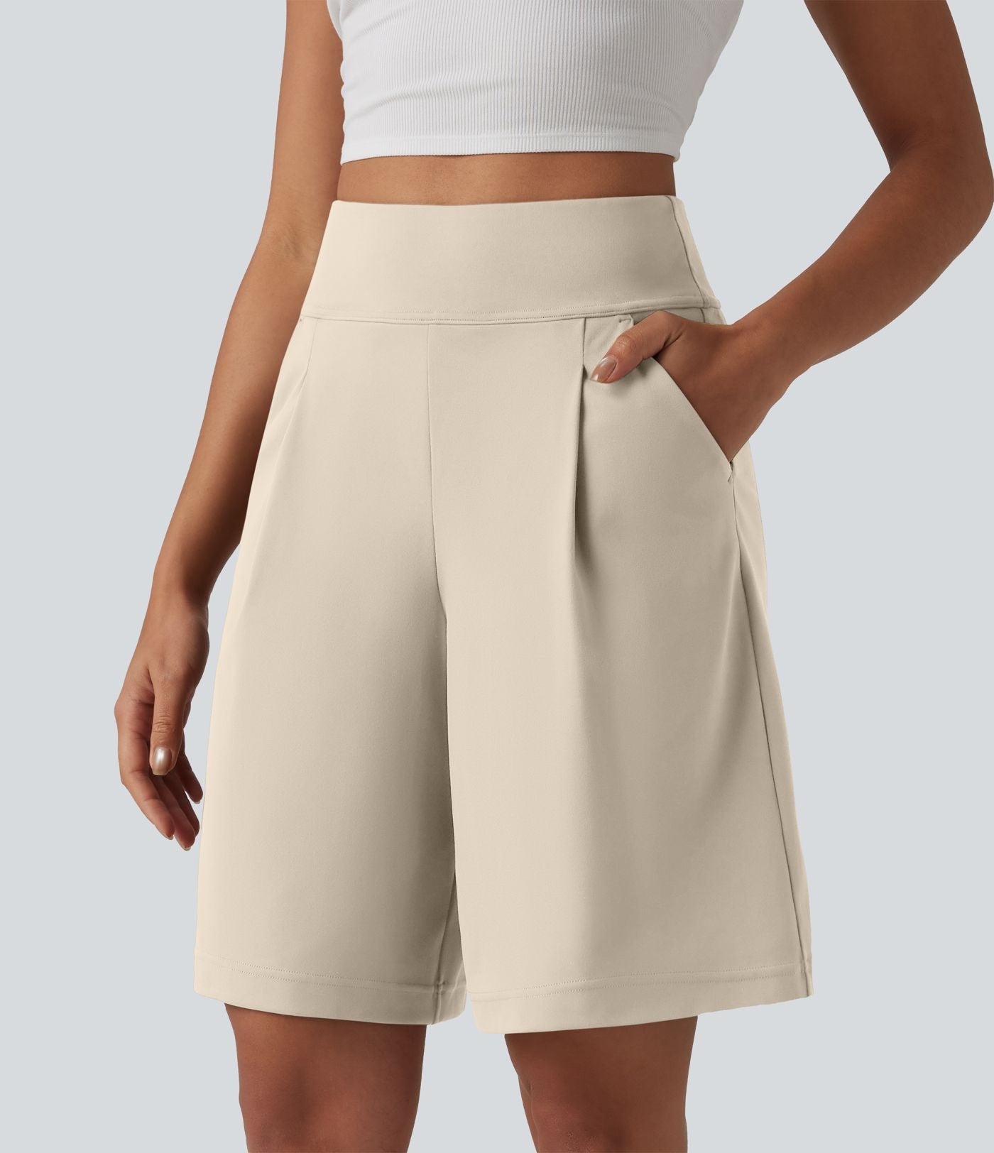 DayStretch Short tailleur bermuda plissé taille haute 25,5 cm avec poches