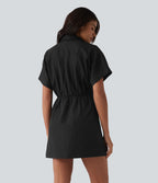 Robe chemise mini bureau à manches courtes avec poche