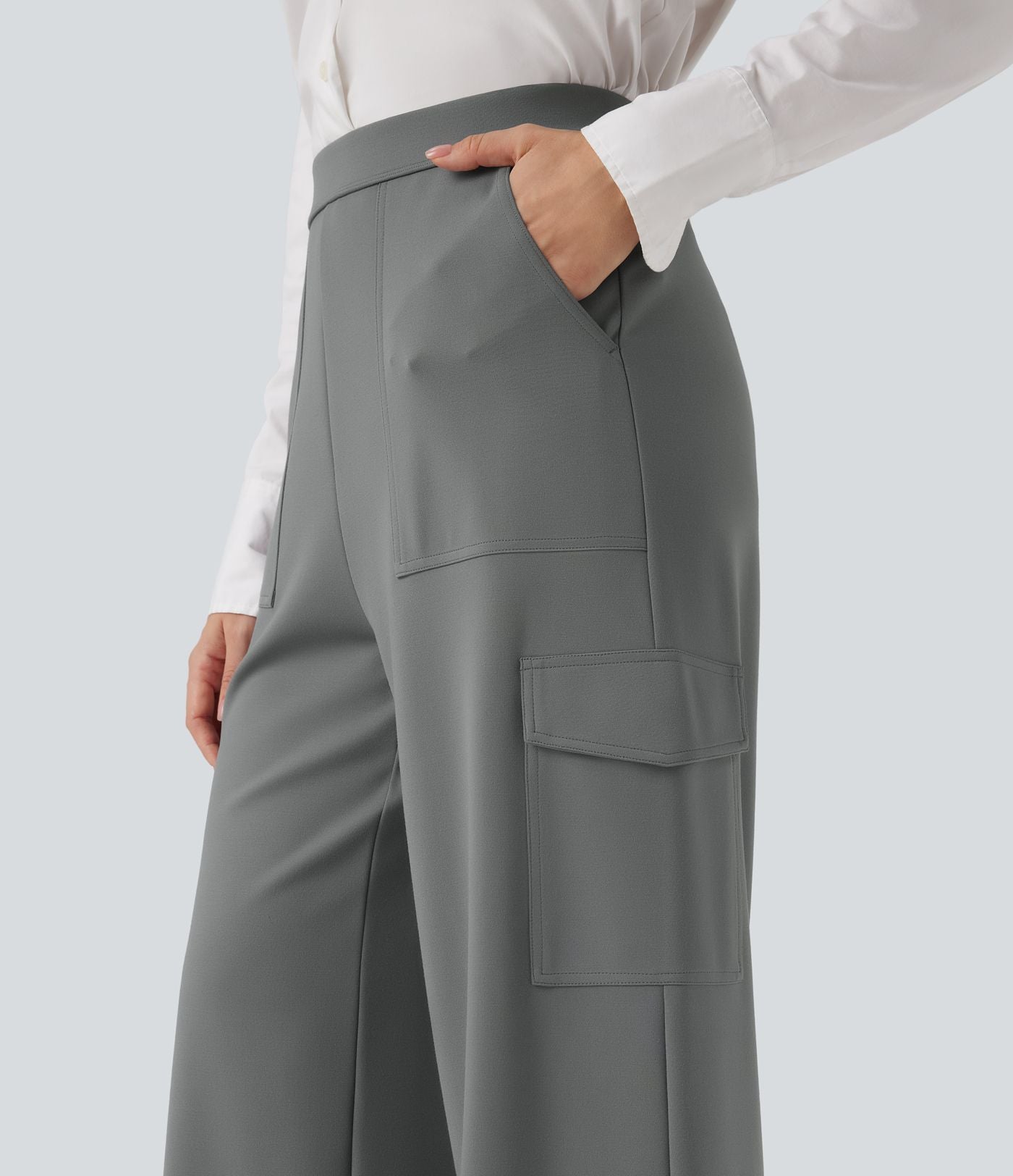Pantalon cargo de travail coupe droite taille haute Halara Flex™ avec poches