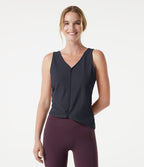 Débardeur de yoga col V avec ourlet asymétrique et fronces latérales