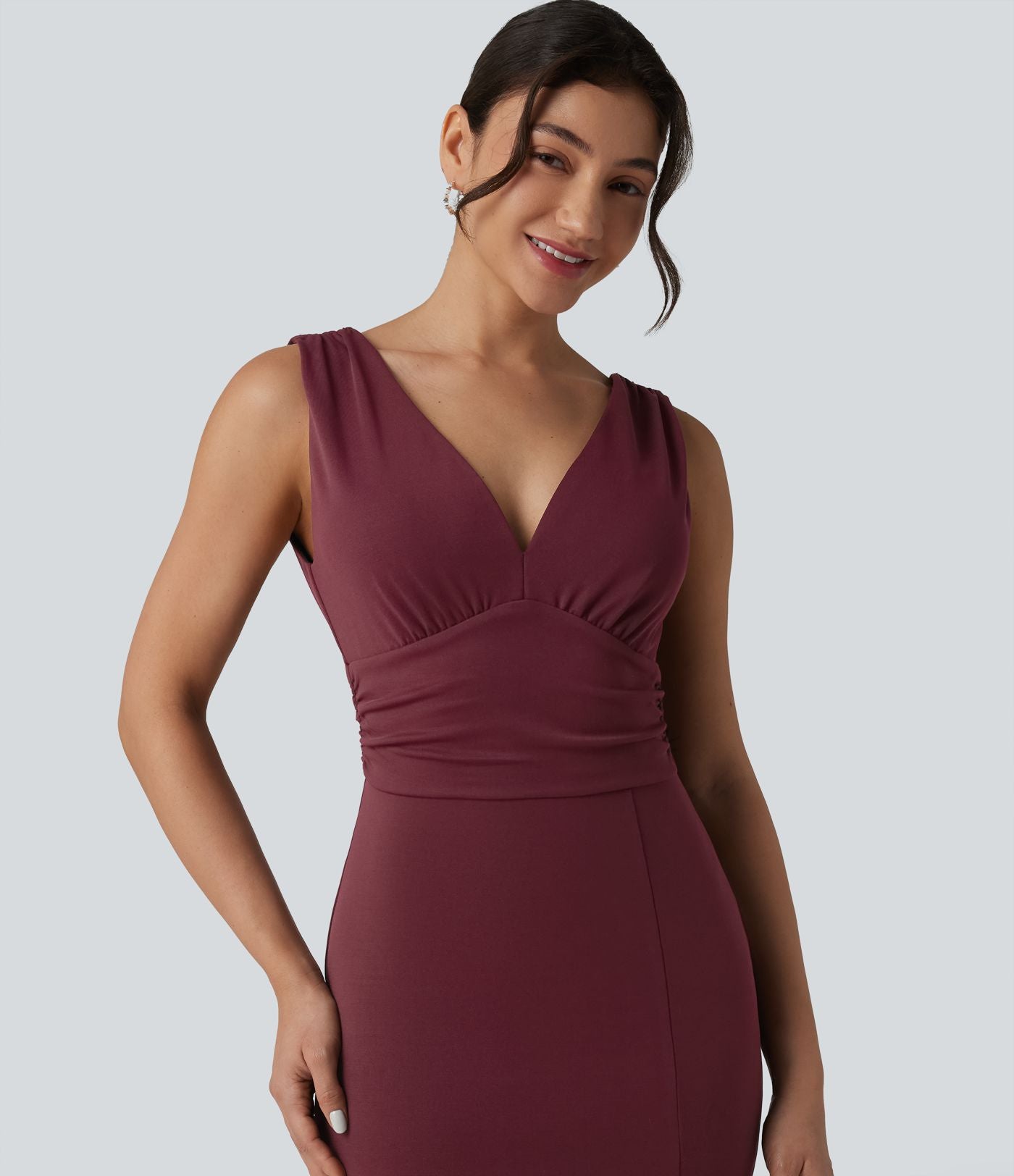 Robe maxi moulante col V avec soutien-gorge intégré