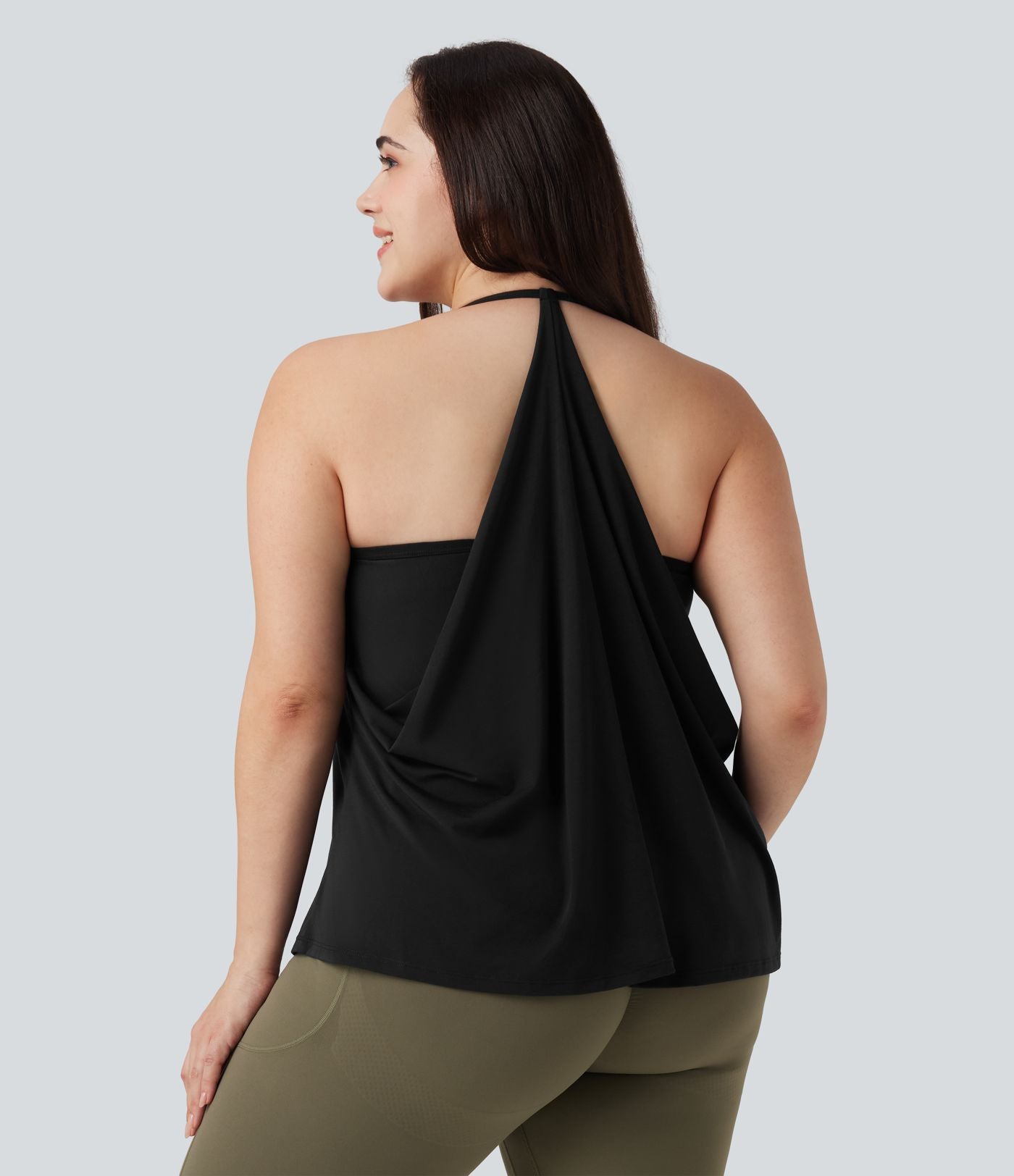 Haut de sport yoga grande taille SoftlyZero™ Airy col licou drapé effet frais InstantCool, protection solaire UPF50+