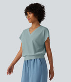 Haut de sport yoga oversize col V à manches courtes effet frais InstantCool à séchage rapide