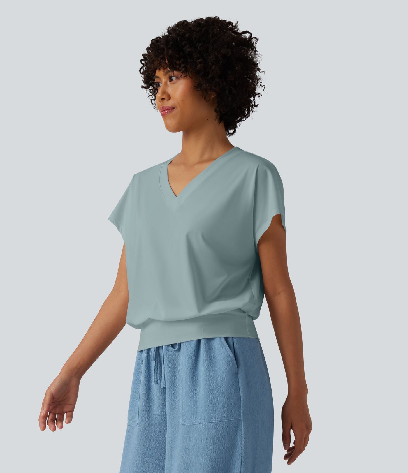 Haut de sport yoga oversize col V à manches courtes effet frais InstantCool à séchage rapide
