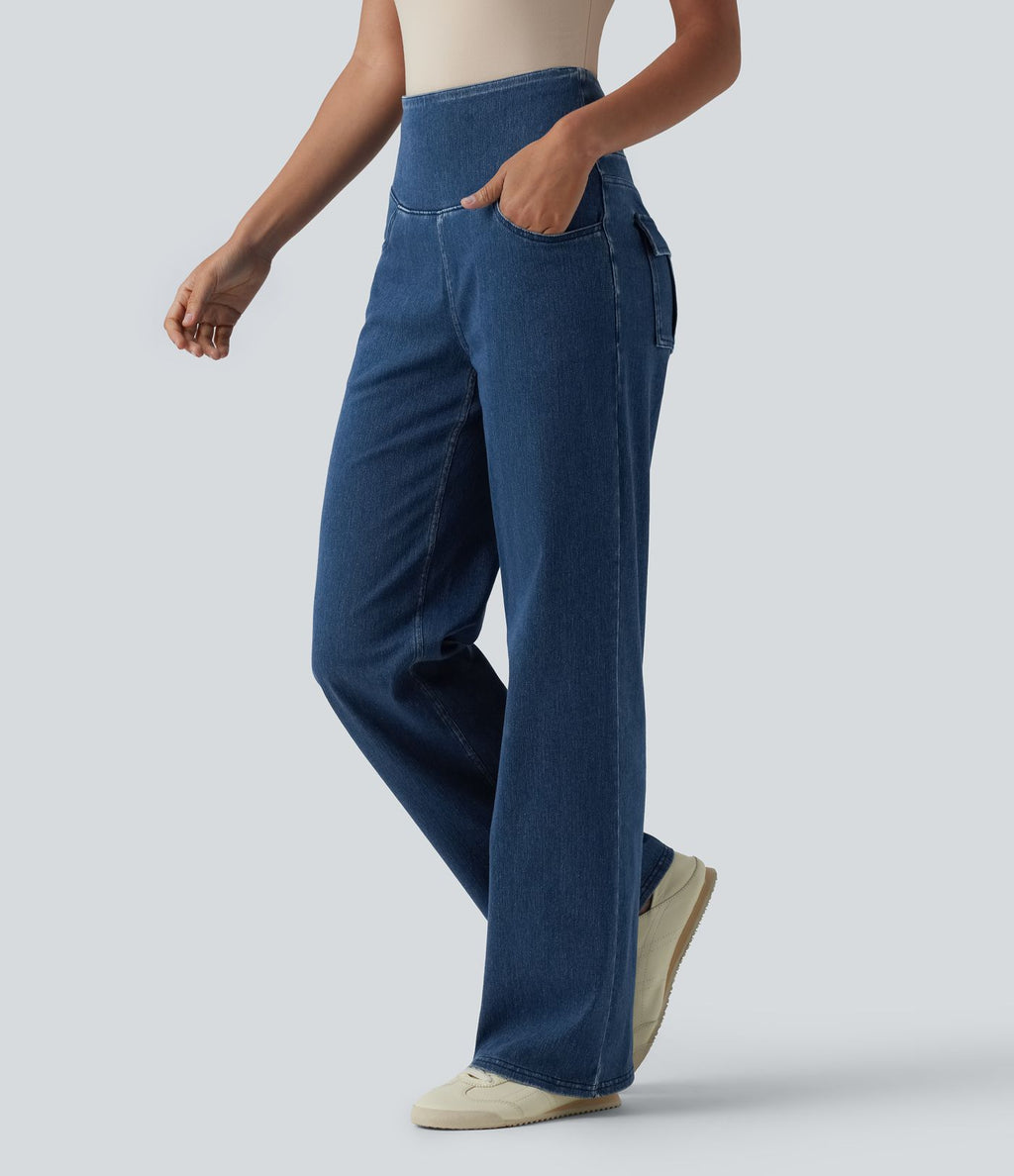 Jean Halara Flex™ taille haute gainant coupe droite décontracté avec poches