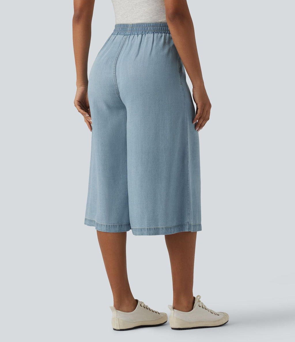 Jean large casual capri taille haute en lyocell avec poches