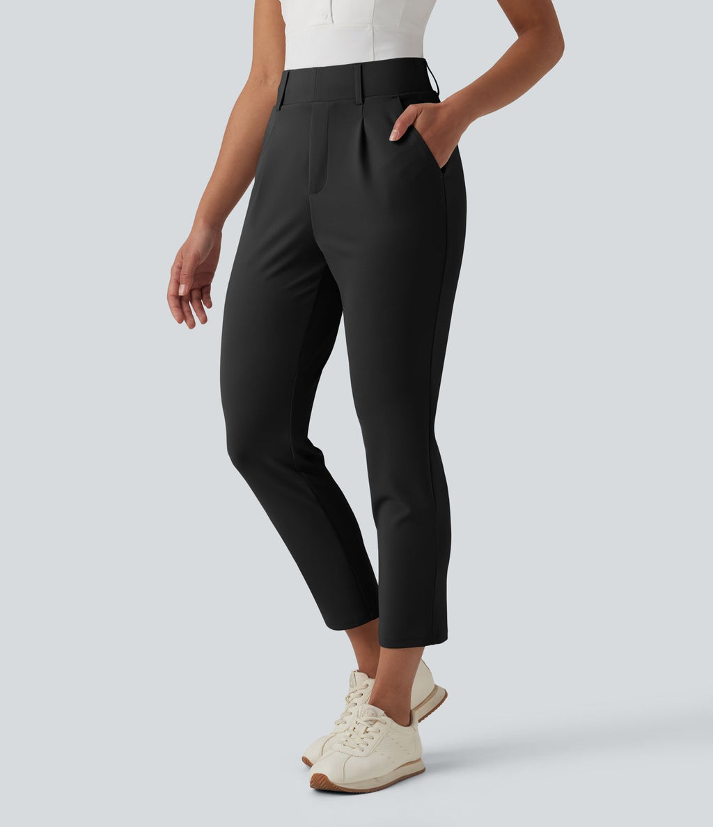 Pantalon de golf fuselé crêpe taille haute avec poches