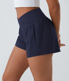 Breezeful™ Shorts 10cm Yoga Séchage Rapide 2 en 1 Taille Haute Poches Latérales Croisées