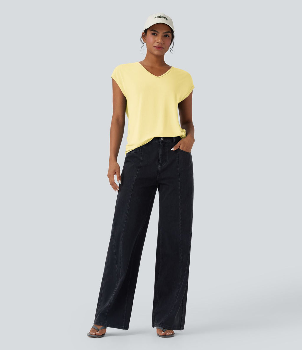 T-shirt casual col V manches courtes