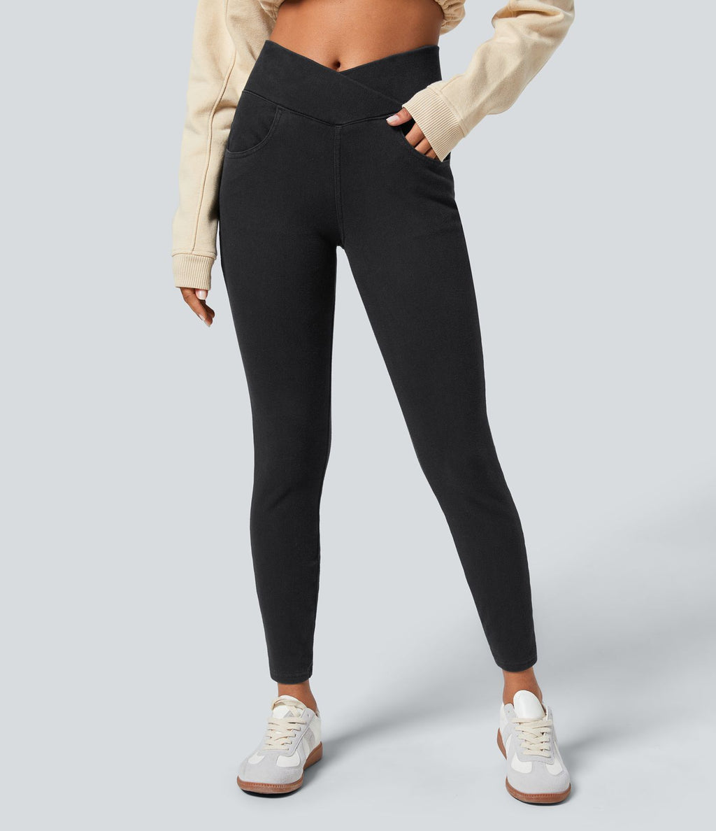 Halara Flex™ Denim Heat Legging casual 7/8 taille haute croisée avec poches