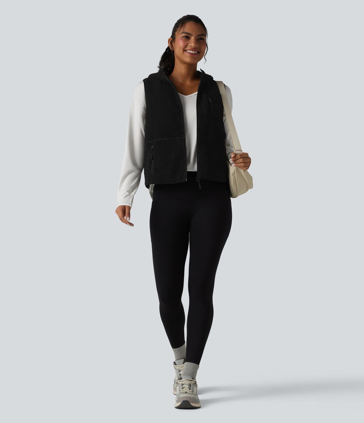 Gilet de sport sherpa à capuche avec poches