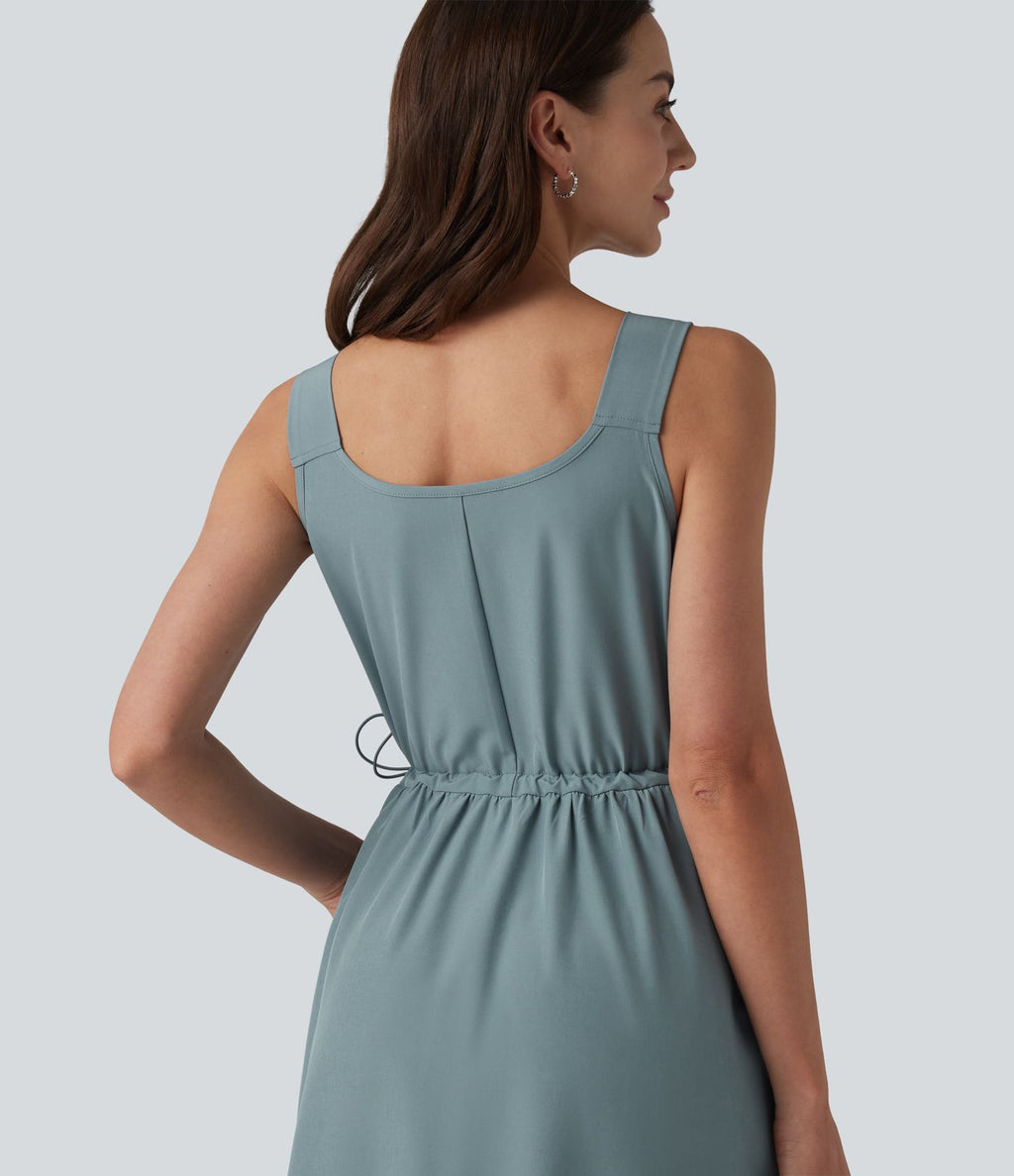 Robe casual midi sans manches à col en V avec poches