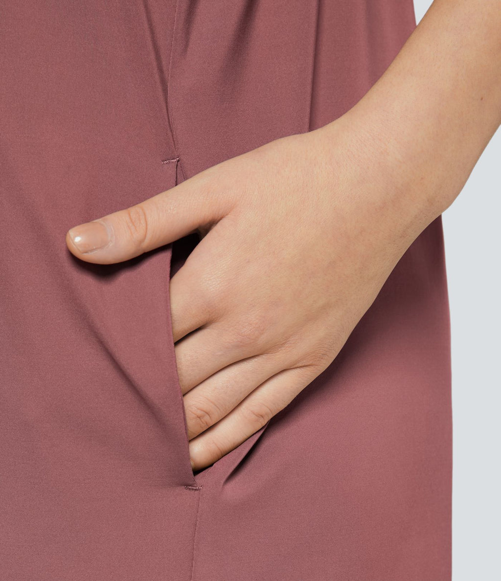 Combinaison Large Casual à Jambes Larges Solide avec Fines Bretelles Réglables Poches Latérales Plissées