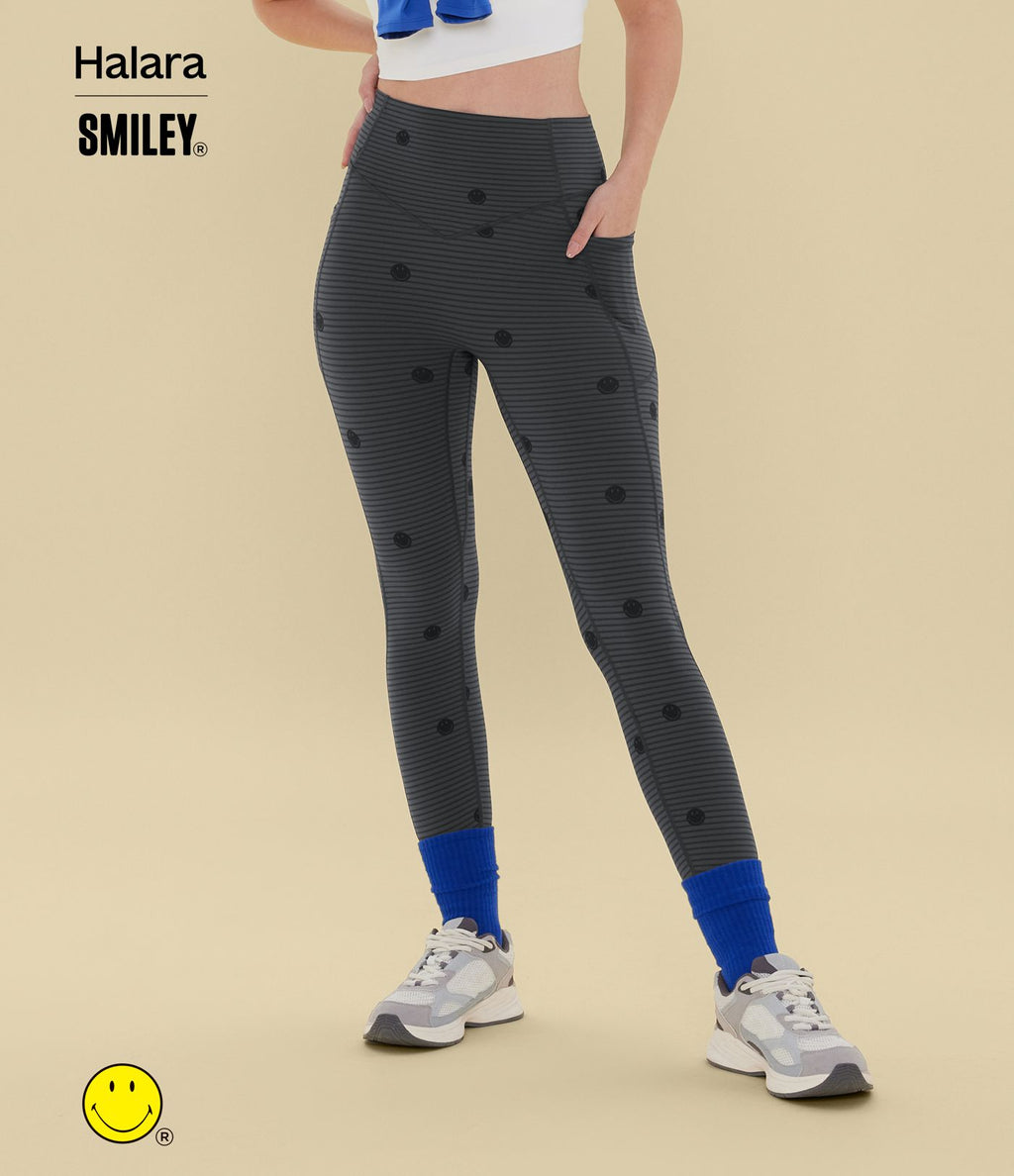 Legging de training Halara X Smiley® Halara UltraSculpt™ imprimé rayures taille haute push-up froncé ventre plat avec poches