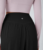 Jogging de Yoga à Taille Haute, Croisé Devant, Plis, Poches Latérales, en Tissu Gaufré