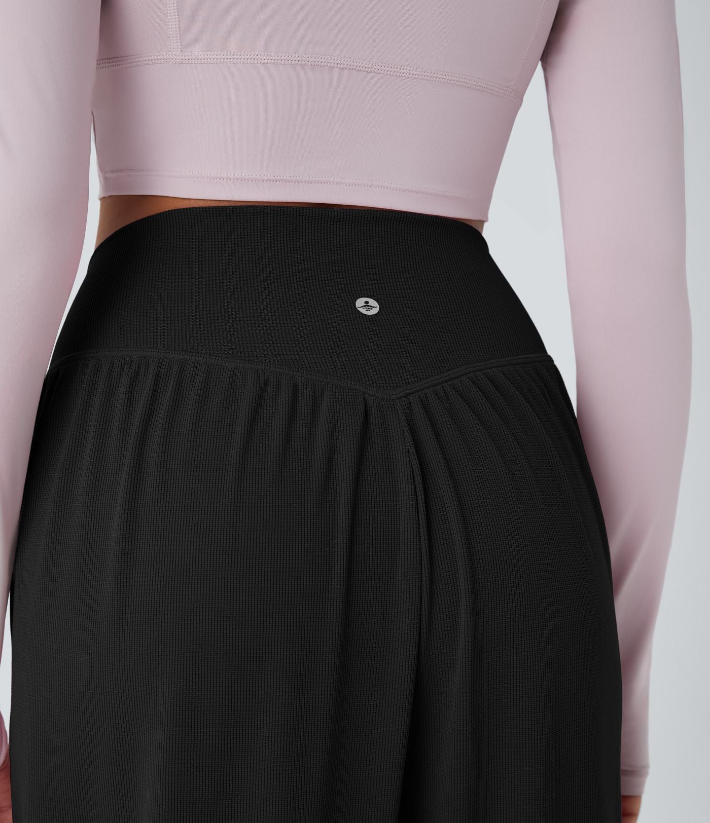 Jogging de Yoga à Taille Haute, Croisé Devant, Plis, Poches Latérales, en Tissu Gaufré