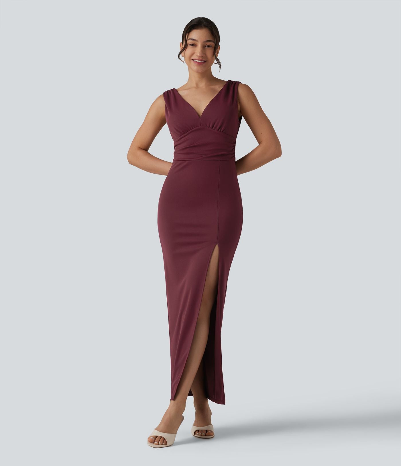 Robe maxi moulante col V avec soutien-gorge intégré