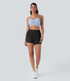 Short yoga 2-en-1 maille contrastée taille mid-rise avec poches