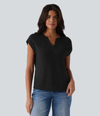T-shirt décontracté semi-transparent col cranté manches courtes