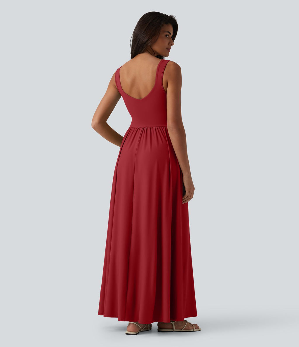 Robe longue fluide sans manches avec brassière intégrée (Bonnets E-G) et poches