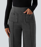 Pantalon tailleur taille haute à coupe droite pied-de-poule avec poches Halara Flex™