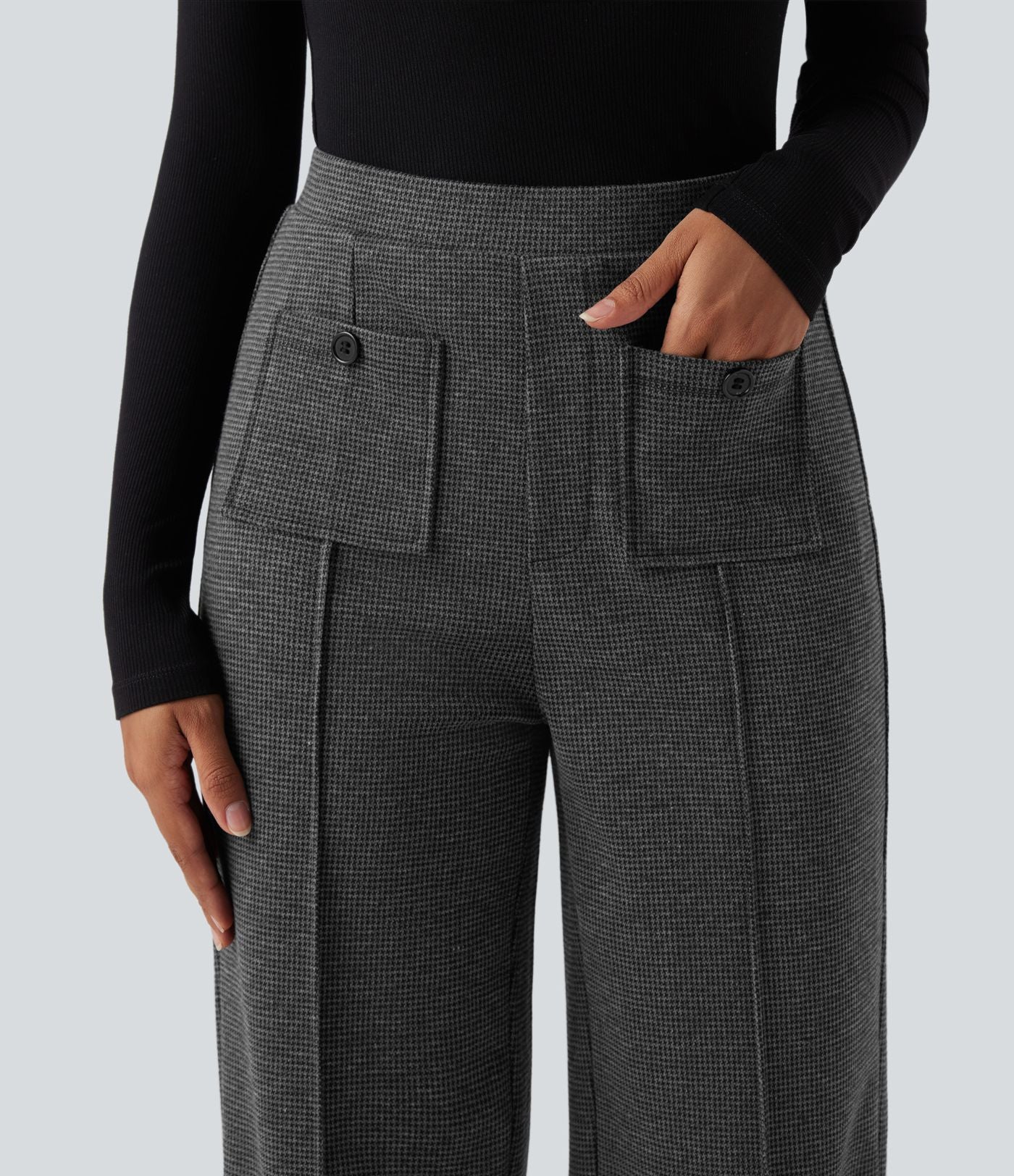 Pantalon tailleur taille haute à coupe droite pied-de-poule avec poches Halara Flex™