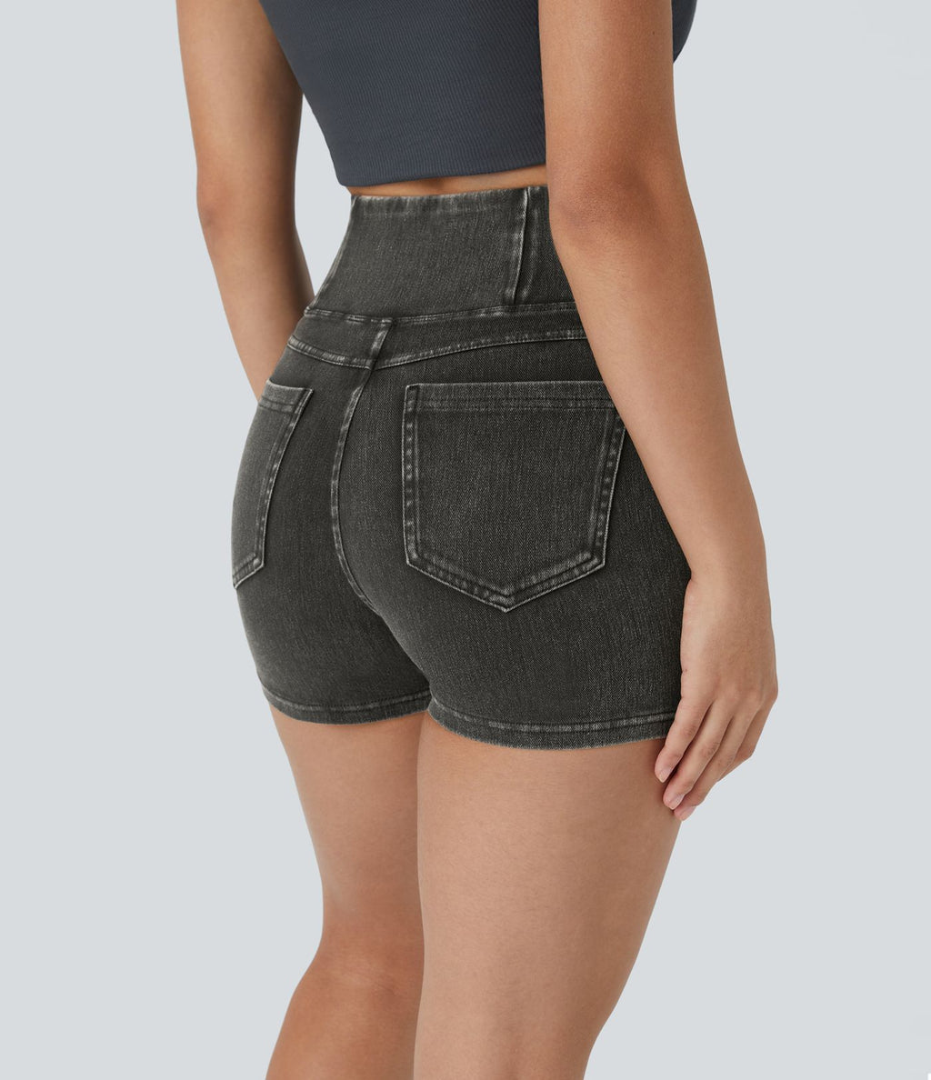 Halara Flex™  Shorts 7,5cm Denim Casual Taille Haute Poches Latérales Croisées en Maille Extensible
